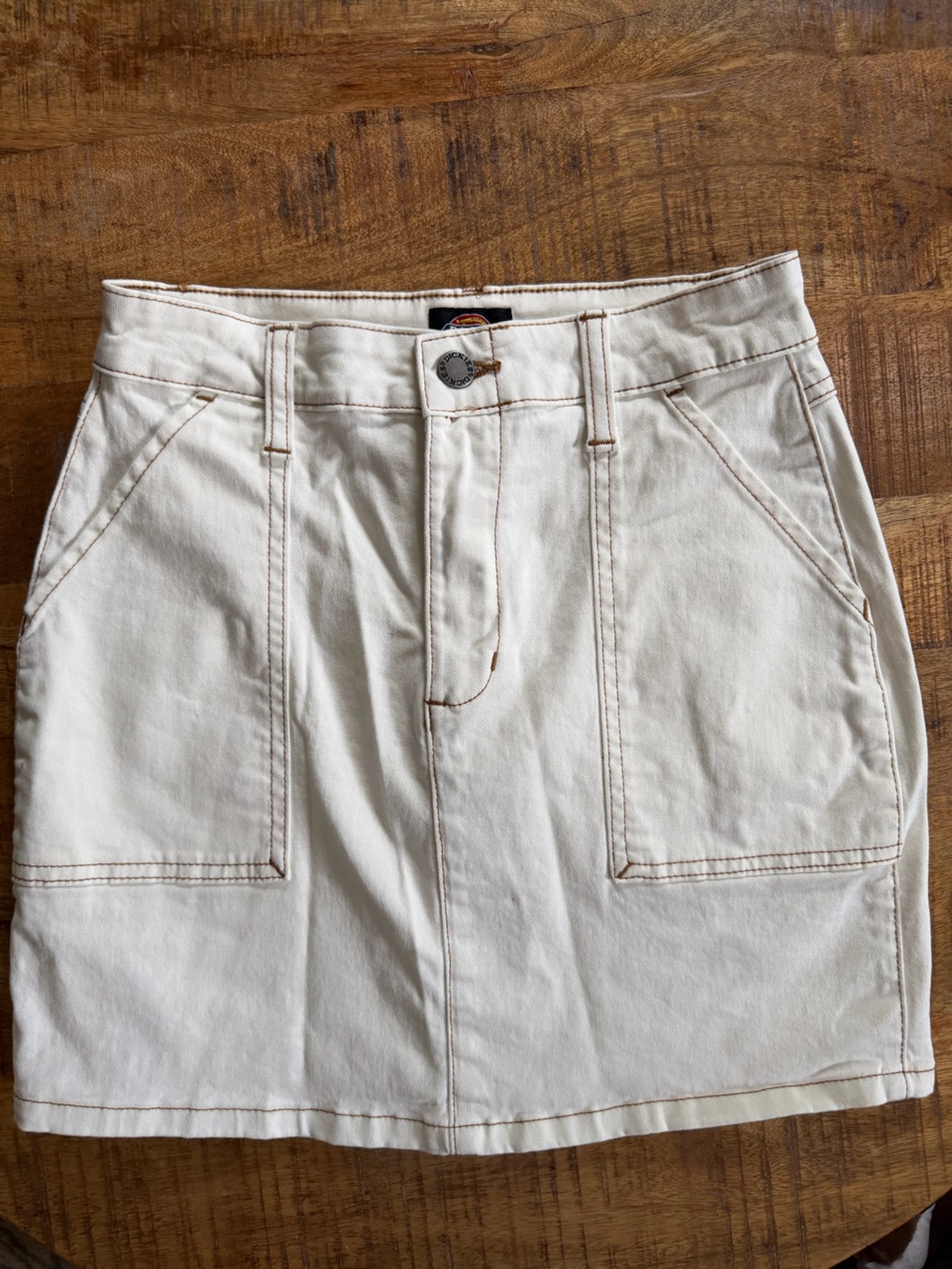 Dickies Cream Skirt with Brown Contrast Stitching